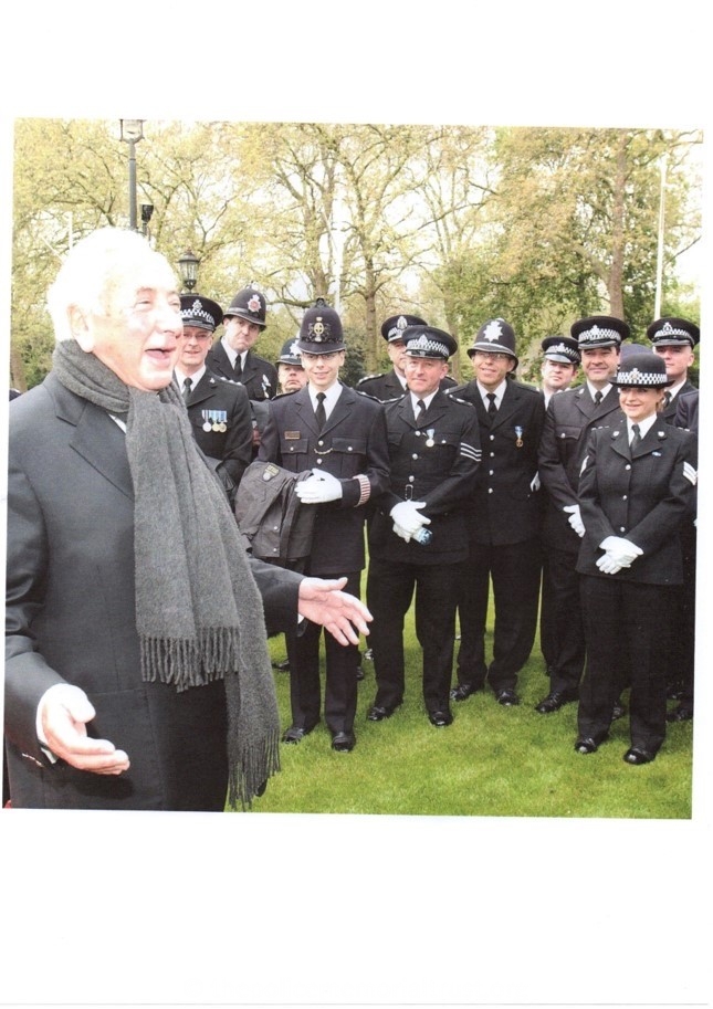Michael Winner with Police Officers at the National Police Memorial