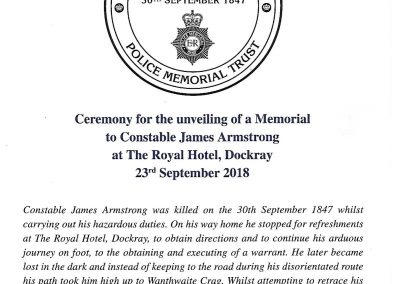 Ceremony for the unveiling of a Memorial to Constable James Armstrong