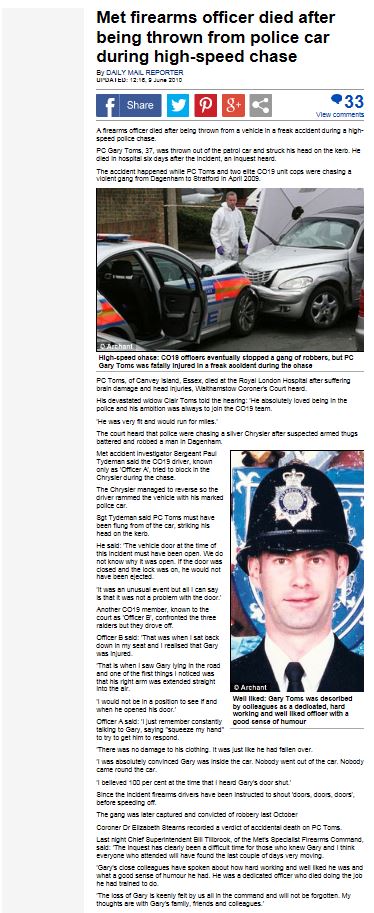 PC Gary Toms Daily Mail News Article