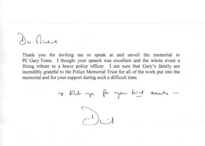 PC Gary Toms Downing Street Letter