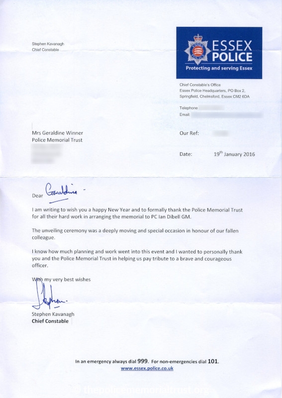 PC Ian Dibell GM Letter Essex Police