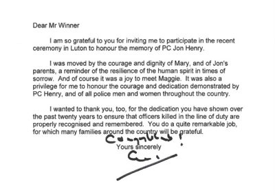 PC Jonathan Henry Downing Street Letter