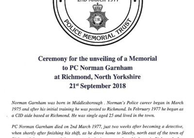 Ceremony for the unveiling of a Memorial to DC Norman Garnham