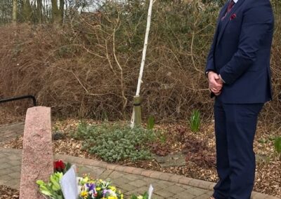 Standing at the memorial of PC Armitage to commemorate the 20th anniversary of her death