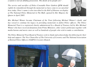 PC Peter Charles Guthrie QPM Memorial Programme Page 2