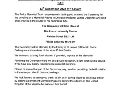Detective Inspector James O'Donnell QPM MM and BAR Memorial Invitation