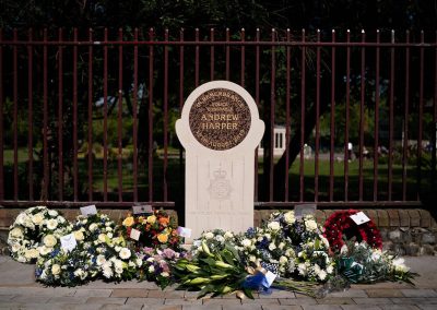 Memorial with flowers close up